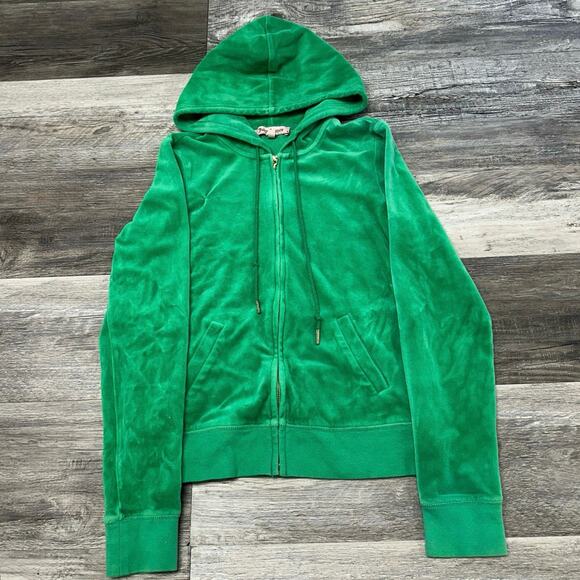 Juicy Couture Kelly Green Womens M Full Zip Velour Hoodie Track Jacket y2k 2000s - Picture 1 of 12